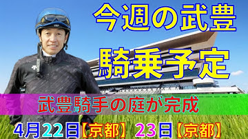 【競馬】今週の武豊騎乗予定4月22日、23は新設京都競馬場で騎乗します！武豊騎手の庭が完成し、オープニングを飾る！